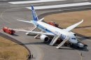 An ANA Boeing 787 Dreamliner is seen after making an emergency landing at Takamatsu airport