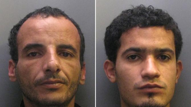 A combination of photos released by Cambridgeshire Police on May 15, 2015 shows Moktar Ali Saad Mahmoud (L) and Ibrahim Abugtila (R), who were convicted of rape and aiding and abetting the other to rape