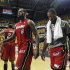 Miami Heat's LeBron James (6) and Dwyane Wade, right, leave the court after losing 94-75 to the Indiana Pacers in Game 3 of their NBA basketball Eastern Conference semifinal playoff series, Thursday, May 17, 2012, in Indianapolis.  (AP Photo/Darron Cummings)