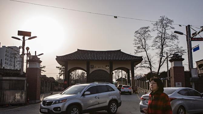 A general view shows the entrance to the Osan US military air base, south of Seoul on March 6, 2016