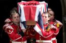 Picture taken on July 12, 2013 shows Royal Fusiliers carrying the coffin of soldier Lee Rigby out of Bury Parish Church, northwest England, following his funeral