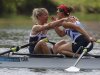 Britain's Copeland and Hosking celebrate winning the women's lightweight double sculls final of the rowing event during the London 2012 Olympic Games at Eton Dorney