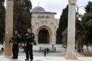 Israeli police officers stand guard on the compound known to Muslims as Noble Sanctuary and to Jews as Temple Mount in Jerusalem's Old City