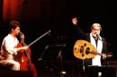 Lebanese composer and singer Marcel Khalife performs with cello player Sari Khalife during the Baalbek festival in Beirut
