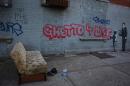 An installation by British graffiti artist Banksy is pictured in the Bronx section of New York