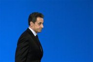 <p>France's President Nicolas Sarkozy walk on stage at a ceremony for winners of the competition for the Best French workers at the Elysee Palace, in Paris, November 25, 2011. REUTERS/Fred Dufour/Pool</p>