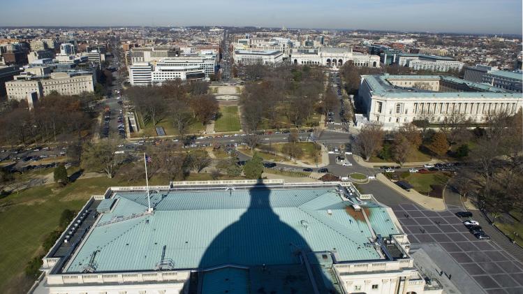 A view north from atop the U.S. Capitol dome shows Union Station and the Russell Senate Office Building during a media tour in Washington