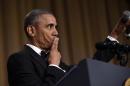 President Barack Obama concludes his remarks after speaking at the annual White House Correspondents' Association dinner at the Washington Hilton in Washington, Saturday, April 30, 2016. (AP Photo/Susan Walsh)