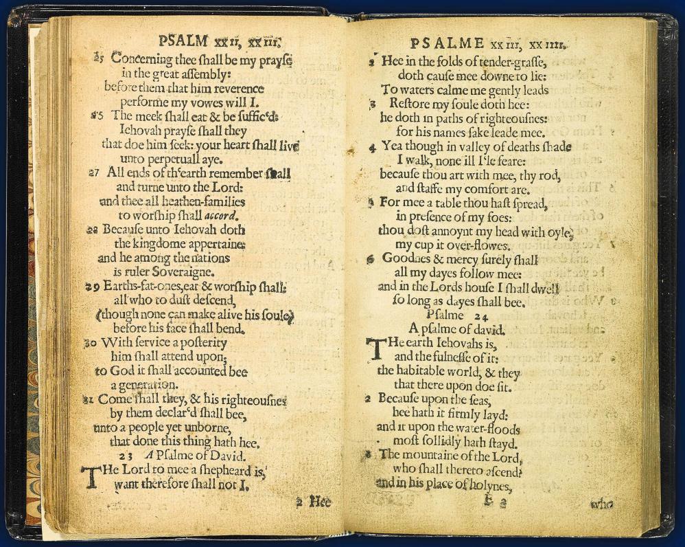 FILE - This April 2013 file photo provided by Sotheby's and taken in New York shows what the auction house describes as "the world’s most valuable book," the Bay Psalm Book, which is the first book ever printed in what is now the United States. Sotheby’s, offering it Tuesday evening, Nov. 26, 2013 with a presale estimate of $15 million to $30 million, says it could set an auction record for any printed book. The book was published in Cambridge, Mass., by the Puritan leaders of the Massachusetts Bay Colony. It came just 20 years after the Pilgrims landed at Plymouth Rock. (AP Photo/Sotheby's, File)