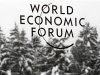 A logo of the WEF is seen stuck on a window at the congress center in the Swiss mountain resort of Davos