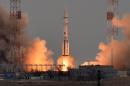 A Russian Proton-M rocket carrying the ExoMars 2016 spacecraft blasts off from the launch pad at the Russian-leased Baikonur cosmodrome on March 14, 2016