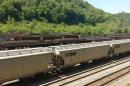 Coal trains approach Norfolk Southern's Williamson rail yard in Williamson, West Virginia