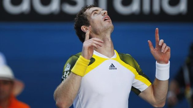 Andy Murray of Britain celebrates defeating Jeremy Chardy of France during their men's singles quarter-final match at the Australian Open