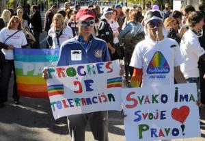 Participants take part in a gay pride parade in Podgorica …