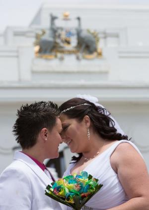 A lesbian couple embrace after being married in Canberra&nbsp;&hellip;