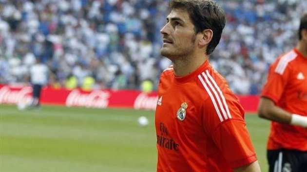 Iker Casillas en un calentamiento del Real Madrid