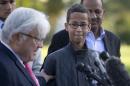 Ahmed Mohamed, second from right, listens as Rep. Mike Honda, D-Calif., left, speaks during a news conference on Capitol Hill in Washington, Tuesday, Oct. 20, 2015. Mohamed is the 14-year-old 
