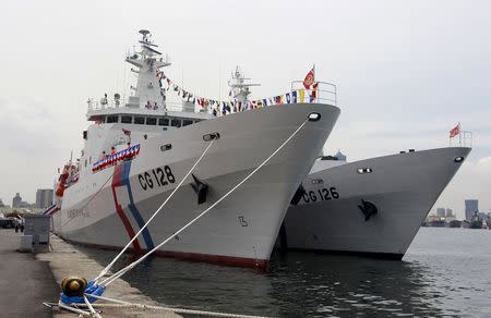 Taiwan Coast Guard&#39;s new patrol ship is seen during a commissioning ceremony in the port of Kaohsiung