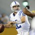Indianapolis Colts quarterback Andrew Luck (12) looks to pass in the first quarter of an NFL football preseason game against the Pittsburgh Steelers on Sunday, Aug. 19, 2012 in Pittsburgh. (AP Photo/Don Wright)