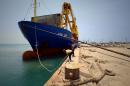 A UN aid ship docked in Yemen's devastated port city of Aden on July 21, 2015
