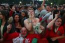 Fans celebrate after Wales took the lead, at the fan zone in Cardiff, south Wales on July 1, 2016