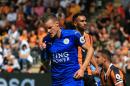 Leicester City's Jamie Vardy reacts after missing a chance to score during their English Premier League match against Hull City, at the KCOM Stadium in Kingston upon Hull, on August 13, 2016