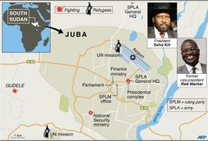 Map of South Sudan&#39;s capital Juba locating fighting&nbsp;&hellip;