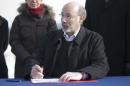 Gov. Tom Wolf speaks as he signs an executive order restoring a moratorium on new drilling leases involving public lands, Thursday, Jan. 29, 2015, at the Benjamin Rush State Park in Philadelphia. The executive order ends a short-lived effort by his predecessor to expand the extraction of natural gas from rock buried deep below Pennsylvania's state parks and forests. (AP Photo/Matt Rourke)