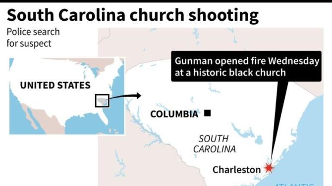 Police search for suspect in South Carolina church shooting.
