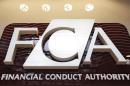 The logo of the new Financial Conduct Authority is seen at the agency's headquarters in the Canary Wharf business district of London