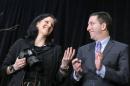 Poitras, and Greenwald smile as they receive the George Polk Awards in New York