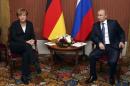Russian President Putin meets with German Chancellor Merkel in Deauville, Northern France
