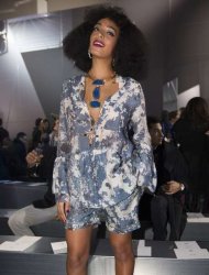 Solange Knowles poses prior to the H&M ready-to-wear fall/winter 2014-2015 fashion collection presented in Paris, Wednesday, Feb. 26, 2014.