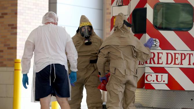A possible Ebola patient is brought to the Texas Health Presbyterian Hospital on October 8, 2014 in Dallas, Texas