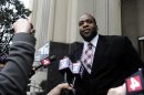 Former Detroit Mayor Kwame Kilpatrick leaves federal court after being convicted Monday, March 11, 2013, in Detroit, of corruption charges, ensuring a return to prison for a man once among the nation's youngest big-city leaders. (AP Photo/Detroit News, David Coates)