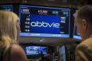 aA screen displays the share price for pharmaceutical maker AbbVie on the floor of the New York Stock Exchange