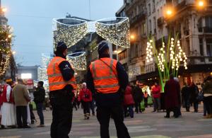 Belgian police officers patrol during the opening night &hellip;