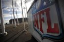 NFL logo on trailer near New Meadowlands Stadium after NFL owners announced lockout of players
