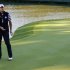 U.S. golfer Stricker flips his putter after missing a birdie putt to lose the 17th hole during the 39th Ryder Cup singles golf matches at the Medinah Country Club