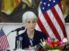 Wendy Sherman, U.S. under secretary of state for political affairs, talks during a news conference in Dhaka