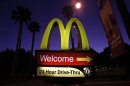 A McDonald's restaurant's drive-thru sign is pictured in Los Angeles