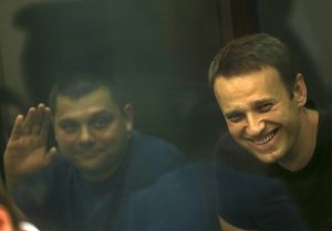Russian opposition leader Alexei Navalny, right, and …