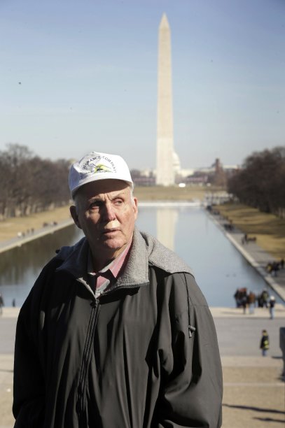 Indiana farmer Vernon Hugh Bowman, 75, is seen visiting the Lincoln Memorial in Washington, Monday, Feb. 18, 2013.  On Tuesday, Feb. 19, 2013 the Supreme Court will hear arguments in a case between Bowman and agribusiness seed-giant Monsanto. (AP Photo/Pablo Martinez Monsivais)
