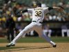 Athletics' McCarthy winds up during MLB American League baseball game against the Rangers in Oakland