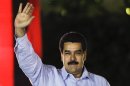 Venezuela's Vice President Nicolas Maduro greets supporters during the anniversary ceremony of the Bolivarian Alliance for the Peoples of Our America (ALBA) in Caracas