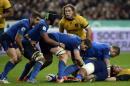Australia's captain and openside flanker Michael Hooper is pictured in the rear of a scrum on November 15, 2014