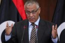 Libya's Prime Minister Ali Zeidan speaks during a news conference at the headquarters of the Prime Minister's Office in Tripoli Libya