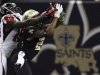 New Orleans Saints cornerback Corey White intercepts a pass away from Atlanta Falcons wide receiver Drew Davis during the second half of their NFL football game in New Orleans