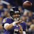 Ravens' Flacco passes during the first half of their NFL football game against the New England Patriots in Baltimore, Maryland