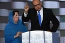 Khizr Khan addresses delegates on the fourth and final day of the Democratic National Convention at Wells Fargo Center on July 28, 2016 in Philadelphia, Pennsylvania